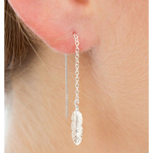 Feather Sterling Silver Threader Earrings