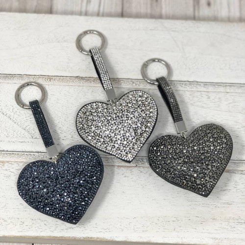 Large Puffed Heart Sparkly Keyring Bag Tag