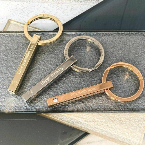Four Sides Personalised Bar Key Ring 