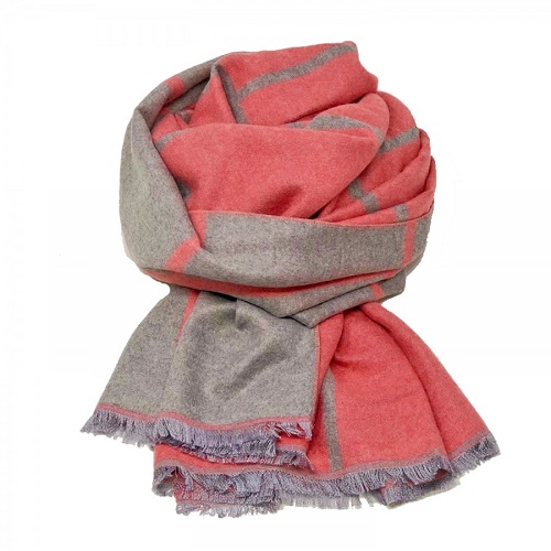 Checked Reversible Blanket Scarf Coral/Beige