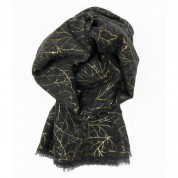 Scarf-Charcoal Grey Yellow Gold Leaves