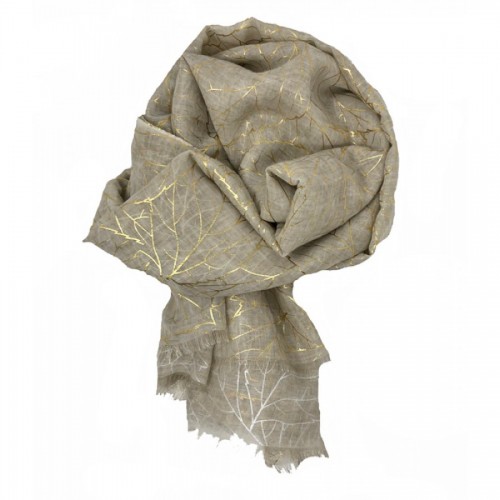 Scarf-Cream Yellow Gold Leaves