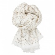 Scarf-White Rose Gold Leaves 