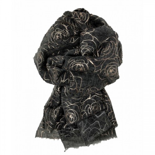 Scarf-Charcoal Grey Rose Gold Roses