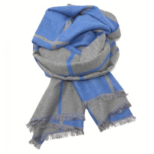 Checked Reversible Blanket Scarf Blue/Grey