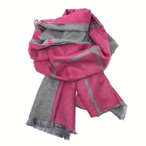 Checked Reversible Blanket Scarf Cerise/Grey