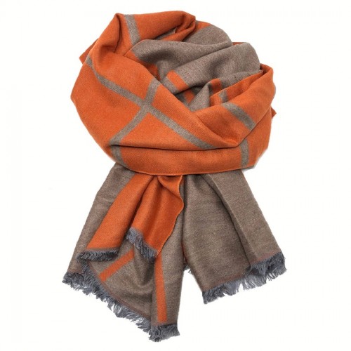 Checked Reversible Scarf Orange and Beige