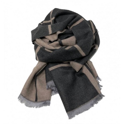 Checked Reversible Scarf Charcoal/Beige