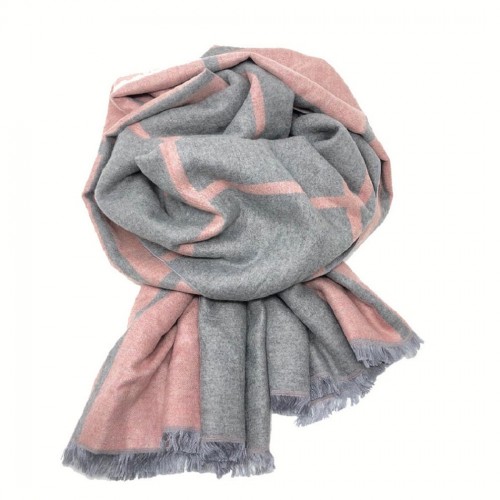 Checked Reversible Blanket Scarf Pink/Grey